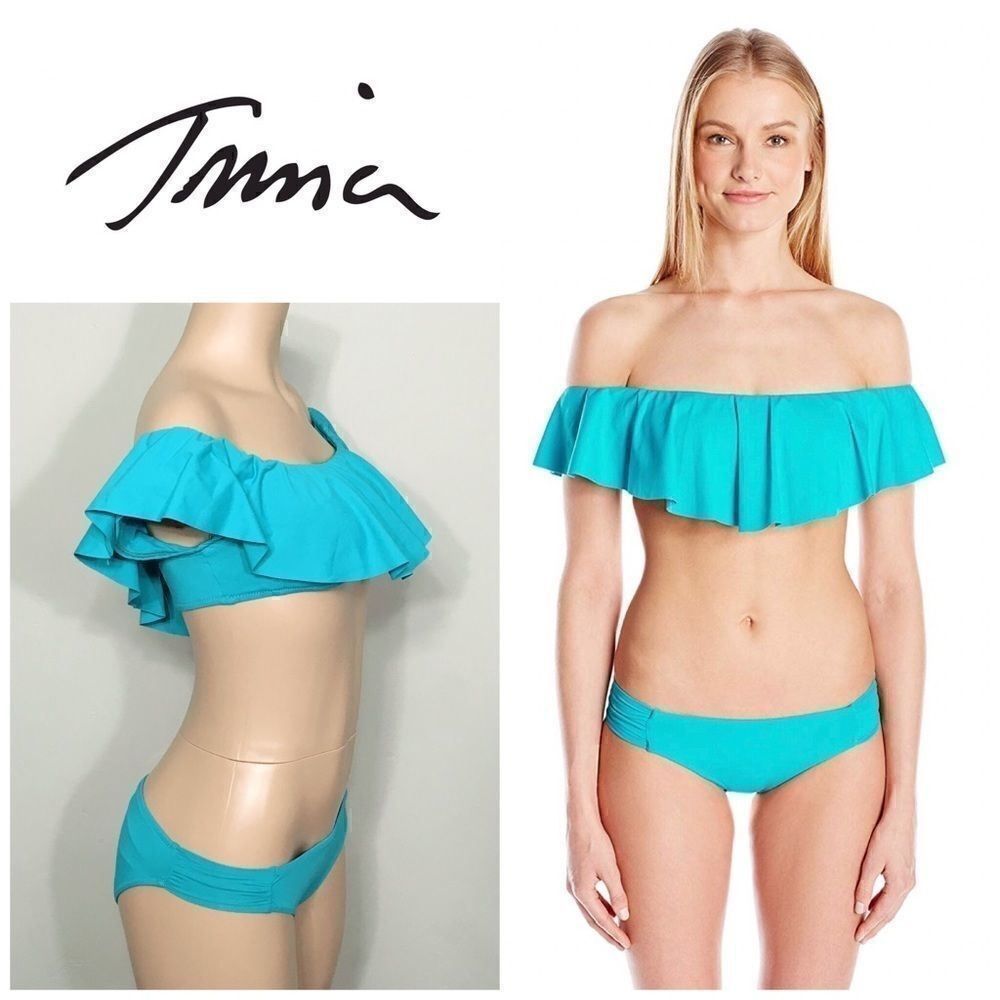 Ruffled Off The Shoulder Bandeau Bikini Set. NWT